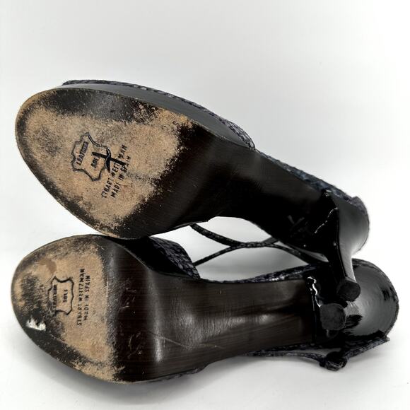 Stuart Weitzman Snakeskin Slingback Heels Peep Toe Leather Purple Blue 9.5 - Picture 6 of 6